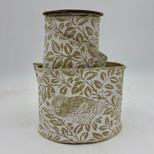 6"x10YDS Linen Natural Owl Everyday Wired Ribbon
