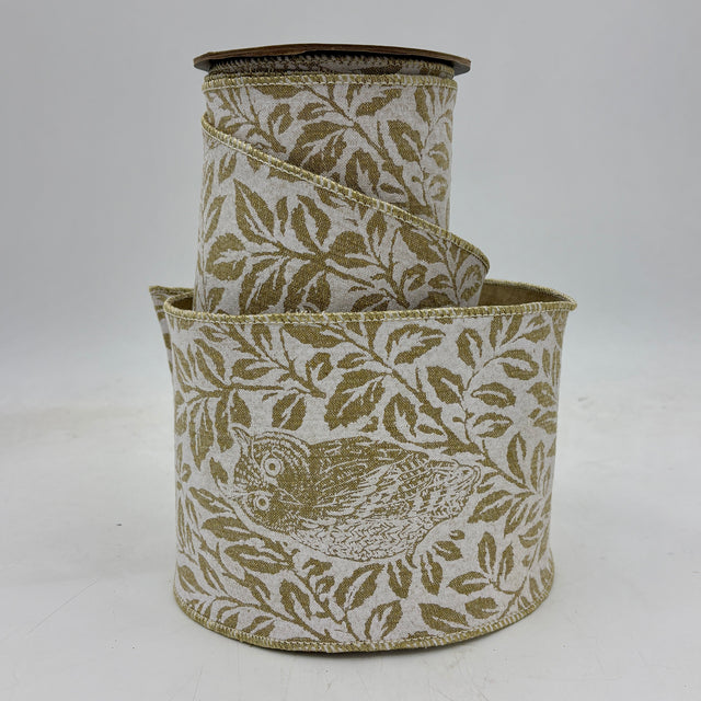 6"x10YDS Linen Natural Owl Everyday Wired Ribbon