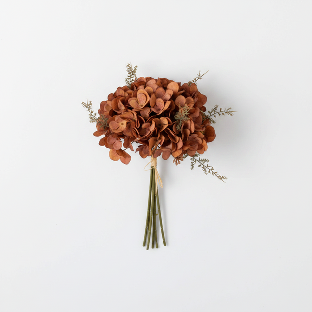 12.5" Hydrangea Bouquet | Burgundy, Brown, and Orange