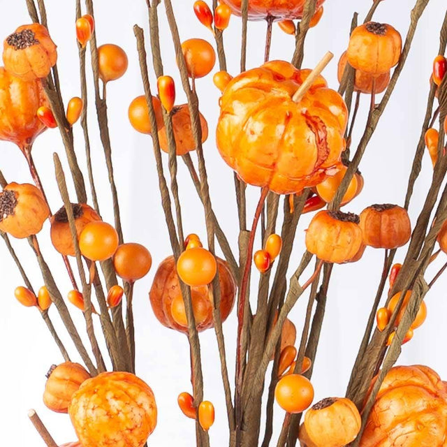 17" Fall Faux Pumpkin and Mixed Berry Stem | Orange or Off-White