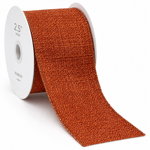 2.5" x 10yd Rust Tweed Glitter Ribbon