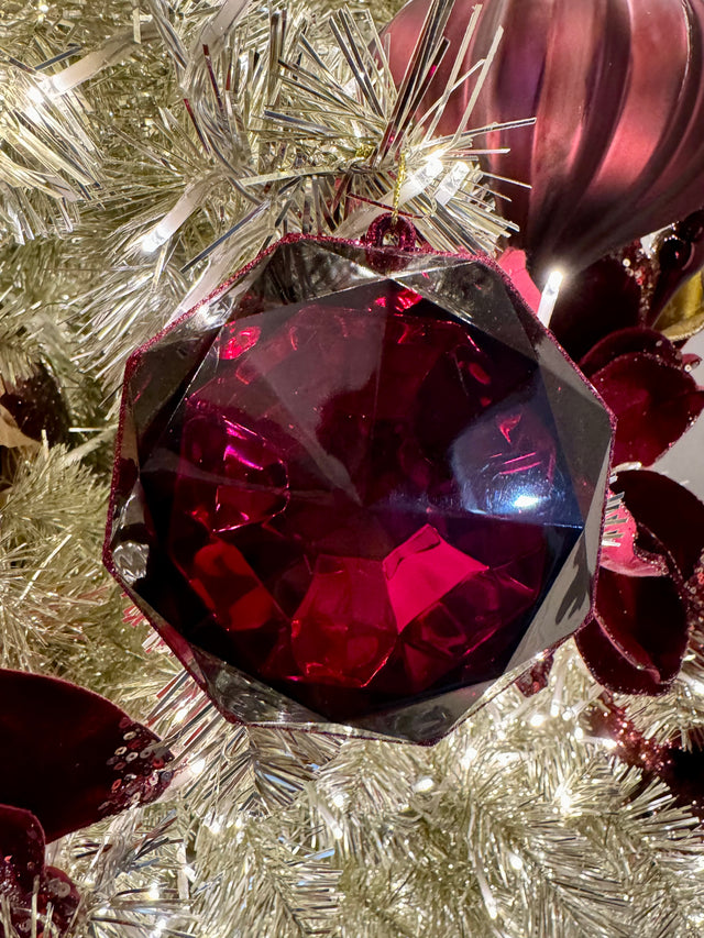 6" Burgundy Square Jewel Glitter Ornament