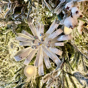 18" Frosted Forest Petal Blossom Stem | White & Silver