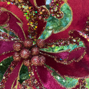 28" Burgundy Velvet Jewel Scroll Bloom Spray