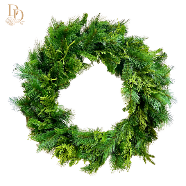 36" Wreath | Natural Touch Evergreen Bristle Pine with UV Treatment