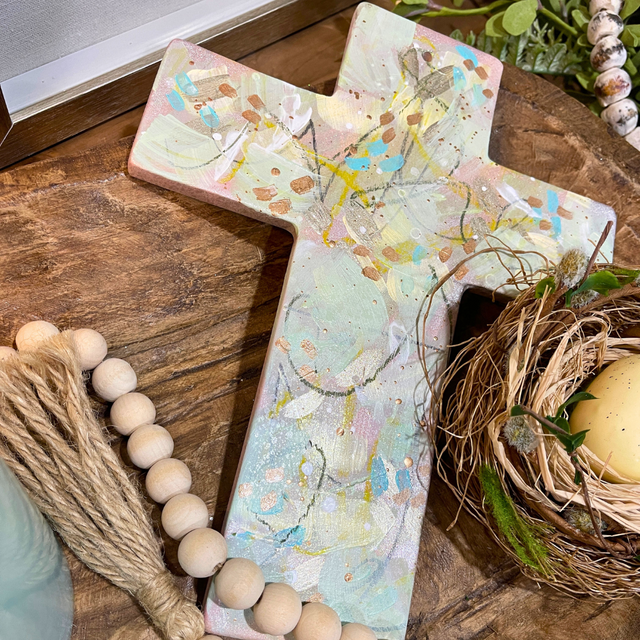 10" Hand Painted Cross | Easter Wall & Tray Decor