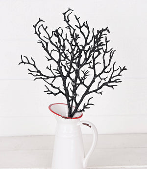 19" Black Glittered Wispy Twigs Stem