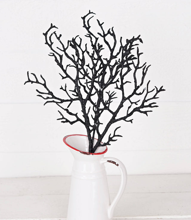 19" Black Glittered Wispy Twigs Stem