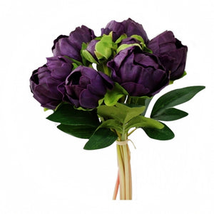 10.5" Real Touch Peony bundle| 8 Flowers and Buds | Rich Purple