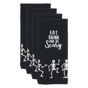 18"x28" Frightful Feast Skeleton Kitchen Towel | Black, White