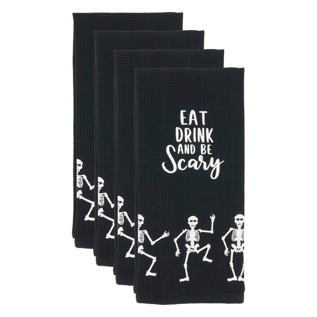 18"x28" Frightful Feast Skeleton Kitchen Towel | Black, White