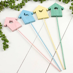 12" Wood Birdhouse Stem | Pink Blue Green Yellow