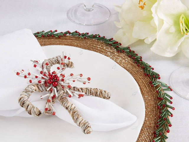 Beaded Candy Cane Seagrass Napkin Ring