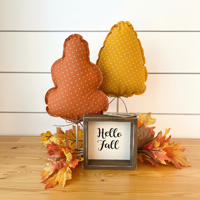 12.5" Autumn Fall Harvest Tree Set of 2 | Leafy & Cone Shapes