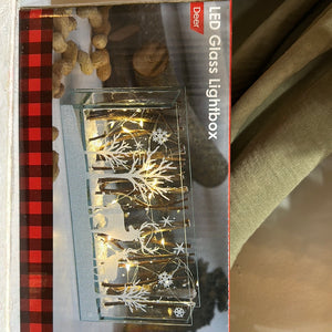 Large Glass Cube w/ Reindeer & Trees
