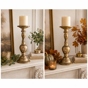 14.75" Antique Gold Tin Candle Holder