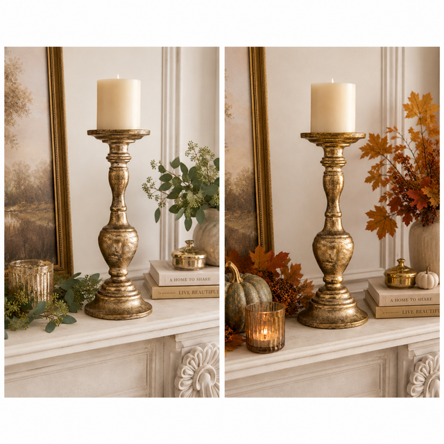 14.75" Antique Gold Tin Candle Holder