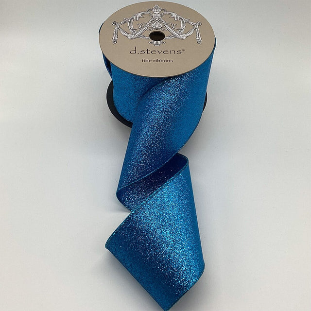 4" x 10YDS Blue Glitter Double-Sided Non-Shedding Ribbon