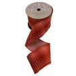 Spool of red ribbons with a pattern on a white background, branded 'd.stevens'.