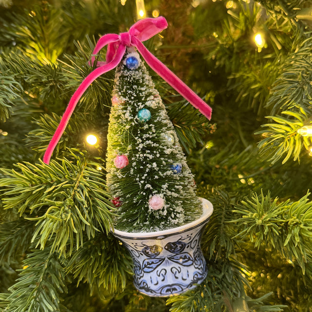 6" Bottle Brush Tree in Chinoiserie Urn Ornament | Two Styles Available(Sold Individually)