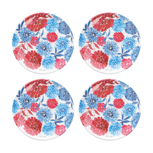 Patriotic Red White & Bloom 4th Of July Plate Set 4