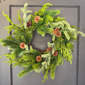 20" Real Touch Norfolk, Spruce & Juniper Wreath