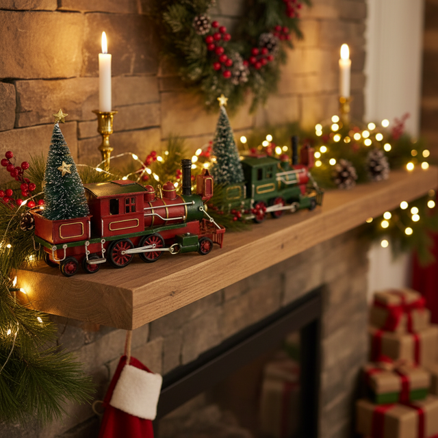 5" Iron Train with Snowy Tree