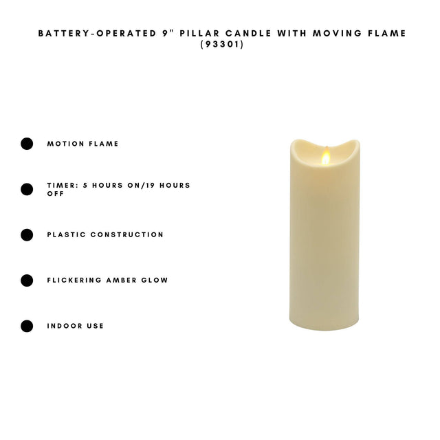 Battery-Operated 9" Pillar Candle with Moving Flame