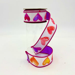 1.75" X 10YDS Dupion Watercolor Hearts Ribbon