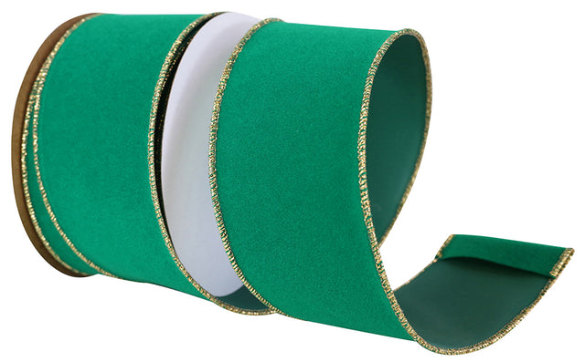 Green/Gold Velvet Outdoor Wired Edge Ribbon, 2-1/2" 10 Yards