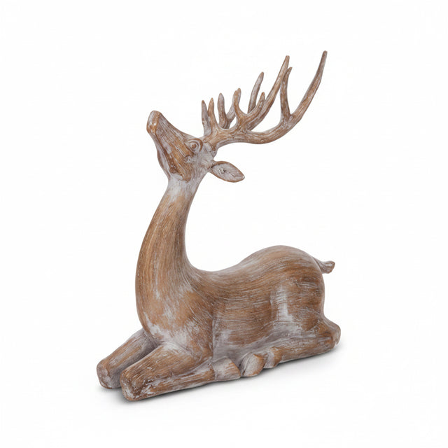 14.5" Natural Wood Resin Deer Laying