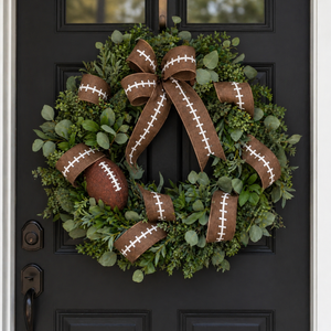 4" x 5yd Embroidered Football Stitch Dupioni Fused Ribbon
