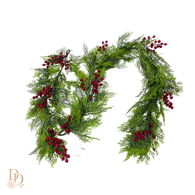 72" Artifical Cedar with Berries and Garland