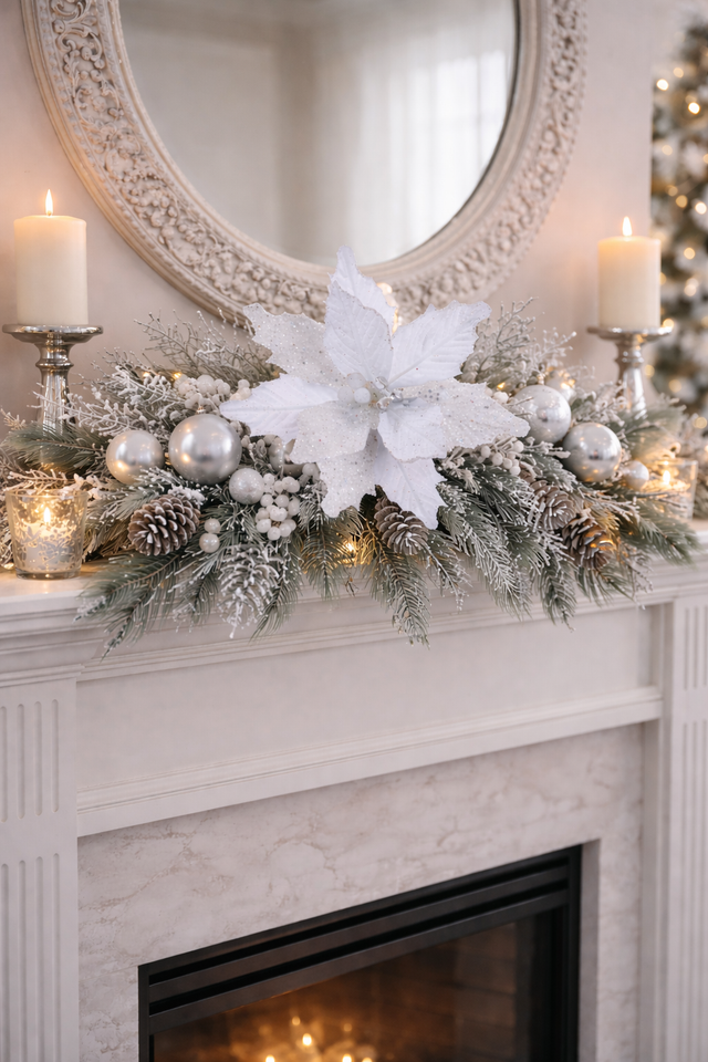 20" White Velvet Sugar Poinsettia Stem