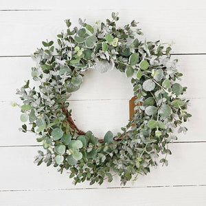 22" Snowy Flocked Mixed Eucalyptus Leaves Wreath