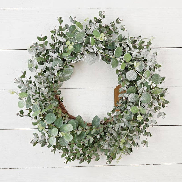 22" Snowy Flocked Mixed Eucalyptus Leaves Wreath