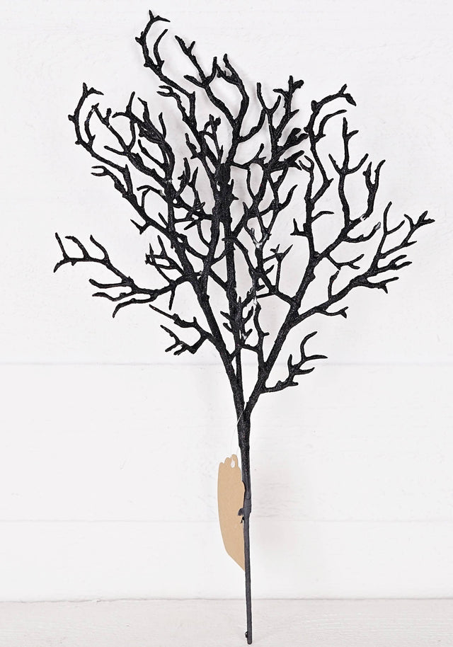 19" Black Glittered Wispy Twigs Stem