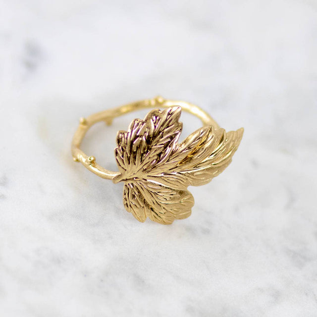 2" Matte Gold Maple Leaf Napkin Ring