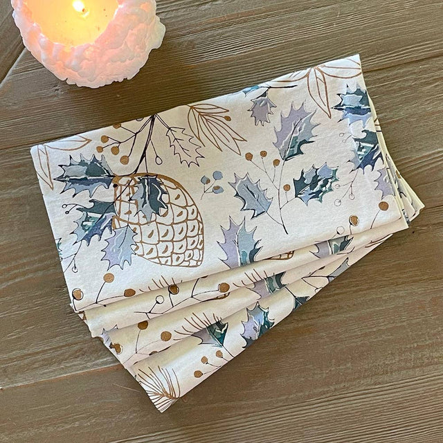 18" Blue-Gold Holly Christmas Napkin Set of 4