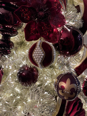 4" Burgundy Velvet with Pearl/Jewel Ball Ornament