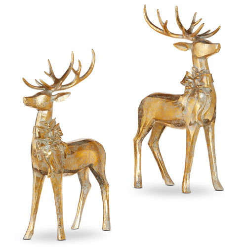 16.75" Aged Gold Deer with Bow | Two Styles Available