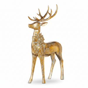 16.75" Aged Gold Deer with Bow | Two Styles Available