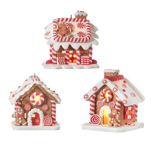 3.25" Lighted Gingerbread House Ornament | 3 Styles Available