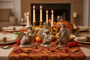 7.25" Set of 3 Antique Silver Resin Pilgrim Children Figurines