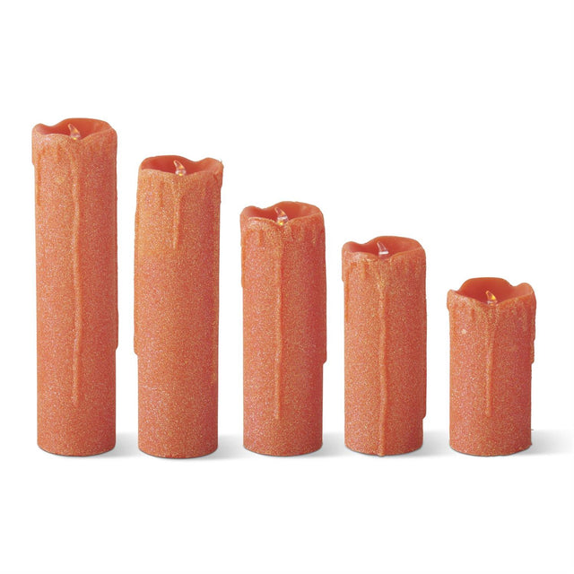 Orange Glittered Wax LED Candles with Timers