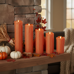 Orange Glittered Wax LED Candles with Timers