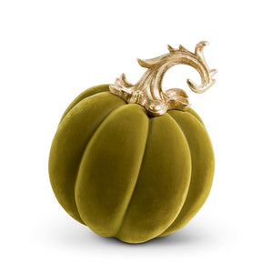 12" Green Velvet Pumpkin with Gold Filigree Stem