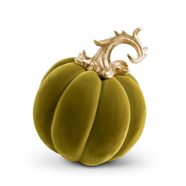 12" Green Velvet Pumpkin with Gold Filigree Stem