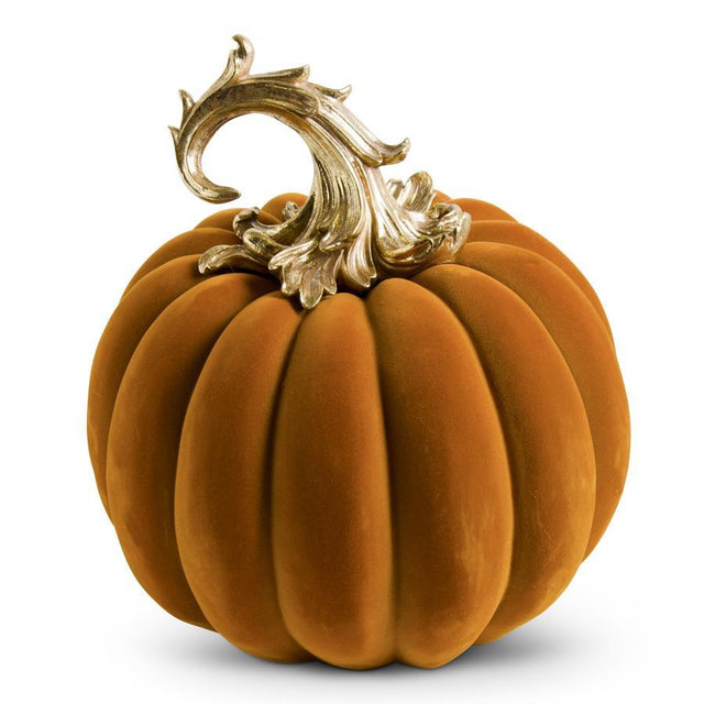14.5" Orange Velvet Pumpkin with Gold Filigree Stem