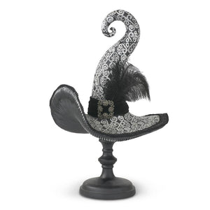 23.75" Black & White Resin Witch Hat on Pedestal